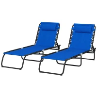 Outsunny Set of Two Folding Sun Loungers, with Four-Position Backs - Blue(m-1)