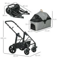 PawHut Hondenbuggy 2-in-1 Ontwerp, Hondentas, Opvouwbaar, Grijs(m-3)