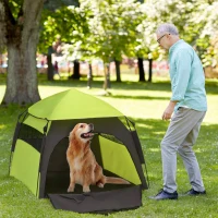 PawHut Honden tent voor buiten, huisdierentent, 110 cm x 110 cm x 85 cm Inclusief grondpennen en draagtas Groen + Zwart(m-2)