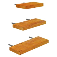 HOMCOM Set di 3 Mensole da Parete di Design in Legno di Pino, 30/40/50x18x3.6cm, Marrone(m-1)