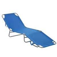 Outsunny Leżak plażowy z regulowanym oparciem, składany fotel plażowy, leżak ogrodowy o nośności do 120 kg, na balkon, taras, Oxford, niebieski(m-1)