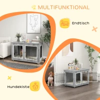 PawHut Hondenkooi Hondenbench met wasbaar kussen, 2 sloten, 90 cm x 58 cm x 65 cm, Grijs(m-5)