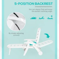Outsunny 2PCs Outdoor Folding Sun Lounger Recliner on Wheels w/ 5-Position Backrest, White(m-6)