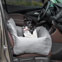 PawHut Seggiolino Auto per Cani Piccoli Sfoderabile e Lavabile con Cinghie di Sicurezza, Grigio Scuro(m-2)