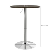 HOMCOM Tavolo Alto da Bar con Altezza Regolabile, Piano Girevole e Base in Acciaio, Ø60x69-91cm, Marrone(m-3)