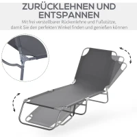 Outsunny Opvouwbare ligstoel met verstelbare rugleuning, roestvrij metalen frame, 187 x 55 x 24, Grijs(m-3)