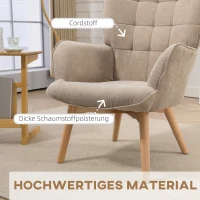 HOMCOM Accentfauteuil in Scandinavisch ontwerp, Oorfauteuil, Stoelset, Beukenhout, Corduroy-Look, Bruin(m-4)