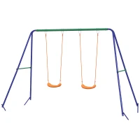 Outsunny Conjunto de Baloiço para Crianças com 2 Assentos Resistente aos Raios UV e Suporte de Metal 269x160x180 cm Multicor(m-11)