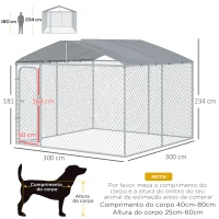 PawHut Canil de Exterior com Toldo Gaiola para Animais de Estimação com 1 Porta e Estrutura de Aço 300x300x234 cm Prata(m-3)