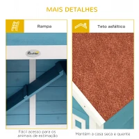 PawHut Coelheira Exterior de Madeira 162,5x59,2x77,6 cm Gaiola para Coelhos Grande com 2 Janelas Rodas Rampa e Teto Asfáltico Azul(m-7)