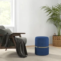 HOMCOM Velvet-Feel Storage Ottoman - Blue(m-10)
