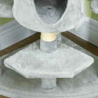 PawHut Kratzbaum mit 2 Hängematten u. 2 Katzenhöhlen inkl. Spielzeug Plüsch Sisalseil Hellgrau(m-10)