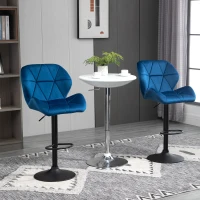 Homcom Set 2 Scaune Bar – Catifea Albastra, Rotative Reglabile(m-10)