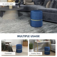 HOMCOM Velvet-Feel Storage Ottoman - Blue(m-6)