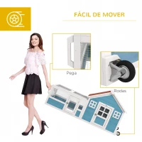 PawHut Coelheira Exterior de Madeira 162,5x59,2x77,6 cm Gaiola para Coelhos Grande com 2 Janelas Rodas Rampa e Teto Asfáltico Azul(m-6)