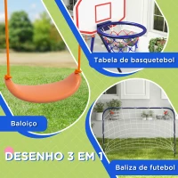 Outsunny Baloiço para Crianças 3 em 1 com Tabela de Basquetebol e Baliza de Futebol Desmontável e Estrutura de Aço Multicor(m-4)
