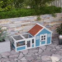 PawHut Coelheira Exterior de Madeira 162,5x59,2x77,6 cm Gaiola para Coelhos Grande com 2 Janelas Rodas Rampa e Teto Asfáltico Azul(m-2)