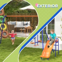 Outsunny Conjunto de Baloiços 4 em 1 com 2 Baloiços Individuais 1 Baloiço Planador e 1 Escorrega 367x192x180 cm Multicor(m-6)