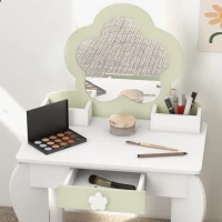 ZONEKIZ Toucador Crianças com Espelho e Banco Toucador de Maquilhagem para Crianças de 3-6 Anos 55x34x87,5 cm Branco e Verde Pastel(m-7)