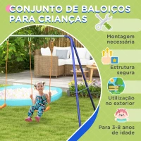Outsunny Conjunto de Baloiço para Crianças com 2 Assentos Resistente aos Raios UV e Suporte de Metal 269x160x180 cm Multicor(m-7)
