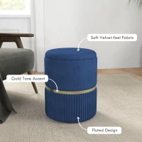 HOMCOM Velvet-Feel Storage Ottoman - Blue(m-5)