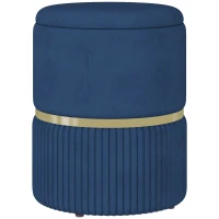 HOMCOM Velvet-Feel Storage Ottoman - Blue(m-1)