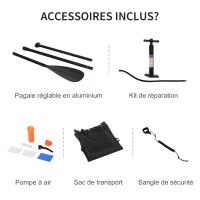 HOMCOM Stand up paddle gonflable surf planche de paddle pour adulte dim. 305L x 75l x 15H cm nombreux accessoires fournis PVC(m-4)