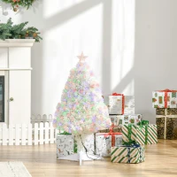 HOMCOM 2.5FT Prelit Artificial Tabletop Christmas Tree with Fibre Optics Holiday Home Xmas Decoration for Table and Desk, White(m-10)