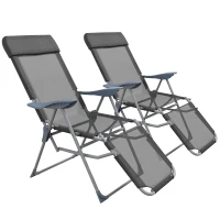 Outsunny Set of Two Sun Loungers, with Five-Position Adjustable Backs - Black(m-1)