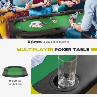 HOMCOM 8 Player Folding Poker Table, Oval Portable Blackjack Casino Table with Cup Holder, Felt Top and Metal Base, 183 x 82 x 75cm, Green and Black(m-5)