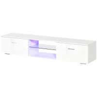HOMCOM TV Stand Cabinet with High Gloss Front Door, LED RGB Lights and Remote Control for TVs up to 55", Media TV Console Table with Storage Cupboard, White(m-11)