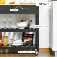 HOMCOM Chariot de service desserte de cuisine à roulettes 2 étagères 2 tiroirs noir bois naturel(m-6)