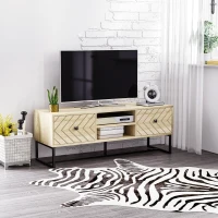 HOMCOM Meuble TV 2 tiroirs 2 niches de rangement bois et pieds en métal dim. 120L x 39l x 44,5H cm(m-2)