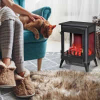 HOMCOM Free standing Electric Fireplace Stove, Fireplace Heater with LED Flame Effect, 3-sided Tempered Glass, Overheat Protection, 1000W/2000W, Black(m-10)