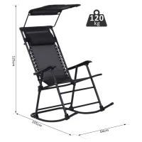 Outsunny Fauteuil à Bascule Rocking Chair Pliable de Jardin dim. 105L x 64l x 125H cm tétière + Pare-Soleil Inclus Acier époxy textilène Noir(m-3)