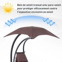 Outsunny Bain de Soleil transat Suspendu Chaise Suspendu Extérieur avec Pare-Soleil et Matelas Design Contemporain 194L x 117l x 192H cm Acier Polyester Taupe Noir(m-4)