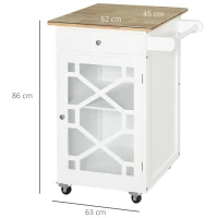 HOMCOM Chariot de service - desserte de cuisine à roulettes - tiroir, placard, porte-serviette - dim. 63L x 45l x 86H cm - structure en bois blanc(m-3)