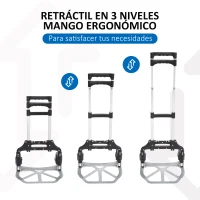 HOMCOM Carretilla Plegable de Aleación de Aluminio con 2 Ruedas Carga 70 kg Carretilla de Mano Portátil con Mango Extensible 41x38,5x100 cm Plata(m-6)