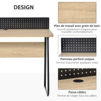 HOMCOM Bureau secrétaire Style Industriel dim. 110L x 48l x 90H cm châssis métal Noir Plateau Support Panneaux Particules chêne Clair(m-4)
