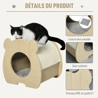 PawHut Maison pour chat design - niche chat panier chat - coussin, grattoir amovibles sisal naturel inclus - MDF bois beige clair(m-6)