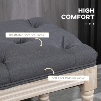 HOMCOM 2-Tier Bed End Bench, Vintage Stool, Wooden Window Seat with Storage Shelf, Button Tufted Upholstered Footstool for Living Room, Bedroom, Entryway, Grey(m-5)