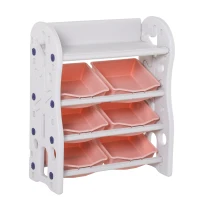 HOMCOM Estantería Infantil de Juguetes Organizador Almacenaje de Niños con 6 Cajas y Estante de HDPE para Sala de Juegos Guardería Libros 76x36x92 cm Coral y Blanco(m-1)
