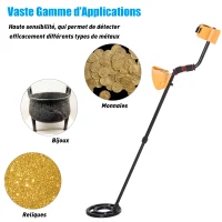 Outsunny Détecteur de métaux électrique haute sensibilité écran LCD chasse aux trésors poignée ergonomique tige télescopique noir jaune(m-4)