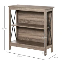 HOMCOM Estantería de Madera Librería de 2 Niveles con Laterales Reforzados para Libros Fotos Plantas 80x30x82 cm Roble(m-3)