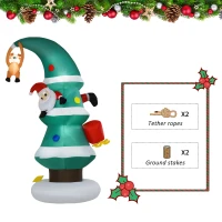 HOMCOM 8ft Tall Inflatable Christmas Tree Stuck Santa Claus Rudolph Reindeer Holiday XMAS Season Decoration Outdoor Airblown Lawn Ornament(m-6)