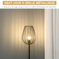HOMCOM Lampadaire abat-jour avec interrupteur au pied style rétro industriel en grille métallique ampoule E27 40 W max. 27,5 x 27,5 x 159 cm noir(m-6)