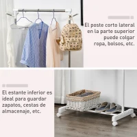HOMCOM Estante de Ropa Perchero Estándar de Barra Altura Ajustable Portátil con Estante Inferior sobre Ruedas Tubería de Acero 68,5x42x87-145 cm Blanco Plata(m-6)