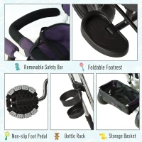 HOMCOM Kids Polyester Sun Canopy Ride-On Tricycle Baby Stroller w/ Handle Purple(m-6)