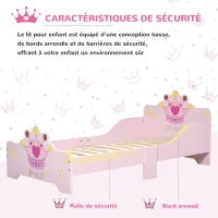 HOMCOM Lit Enfant - lit d'enfant Design Princesse Motif Couronne - sommier à Lattes Inclus - MDF Contre-plaqué Rose(m-5)