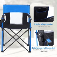 Outsunny Folding Fishing Camping Chair Portable Picnic Armchair Director Seat Oxford Metal Frame with Cup Holder, Phone Pocket - Blue(m-5)